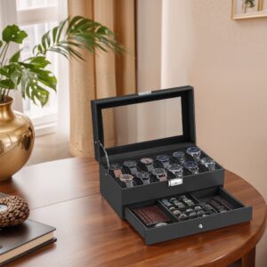 SONGMICS kellolaatikko, kellokotelo lasikannella, 2 tasoa, 12 kellolle