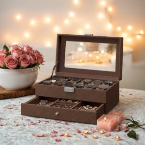 SONGMICS kellolaatikko, kellokotelo lasikannella, 2 tasoa