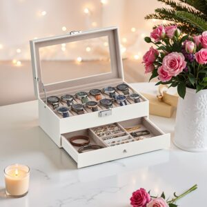 SONGMICS kellolaatikko, kellokotelo lasikannella, 2 tasoa