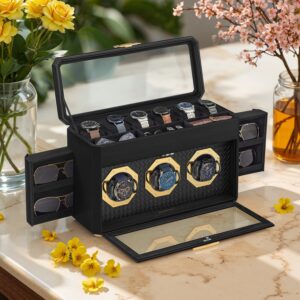 SONGMICSHOME klockbox för 9 klockor, glasfönster på ovansidan och framsidan, justerbar klockhållare