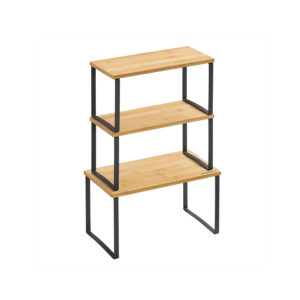 SONGMICS krydderihylde, 3-delt s?t af metal og bambus, bl?ksort-naturbeige