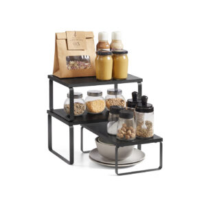 SONGMICS krydderihylde 3-delt s?t, stabelbart og udvideligt, antracitgr?-mat sort