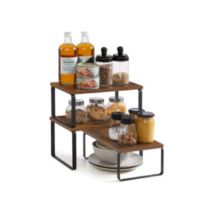 SONGMICS krydderihylde, 3-delt s?t, stabelbart og udvideligt, vintagebrun-mat sort