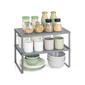 SONGMICS krydderihylde, 2-delt s?t, udvideligt, stabelbart, s?lvfarvet