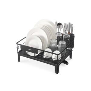 SONGMICS astiankuivaushylly, jossa on keräysastia ja ruokailuvälineiden pidike, musta