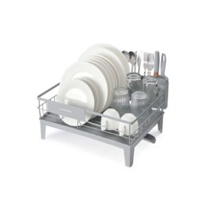 SONGMICS astiankuivaushylly, jossa on keräysastia ja ruokailuvälineiden pidike, kyyhkynharmaa