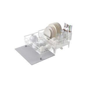 SONGMICS astiankuivaushylly silikonimatolla ja valumalaitteella, mattavalkoinen-kyyhkynharmaa