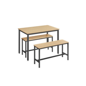 VASAGLE spisebord med 2 b?nke, 3-delt s?t, gylden eg-farvet-bl?k-sort