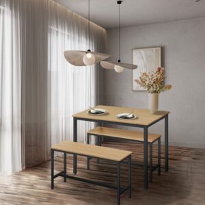 VASAGLE Spisebord med 2 b?nke, k?kkenbord, spisestueb?nke