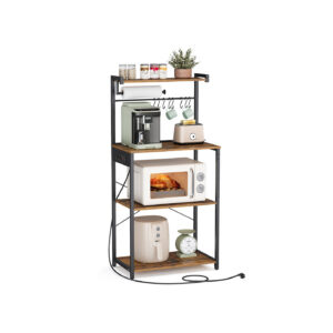 VASAGLE Kitchen Shelf with Sockets and 4 Levels Vintage Brown-Ink Black