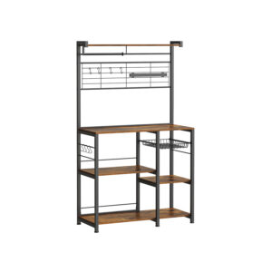 VASAGLE Kitchen Shelf with Magnetic Strip for Knives and 12 Hooks Vintage Brown-Black