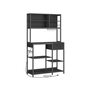 VASAGLE Kitchen Shelf with Sockets and Fabric Drawers Anthracite Gray-Ink Black