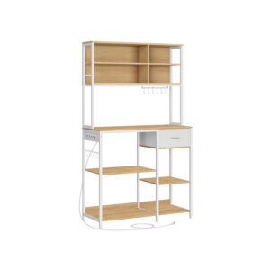 VASAGLE Microwave shelf with adjustable shelves, golden oak-cloud white