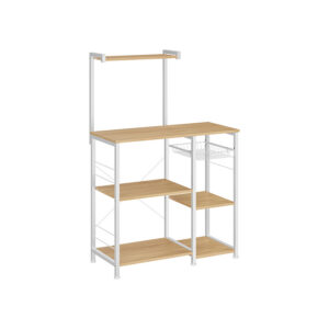 VASAGLE kitchen shelf with metal basket in oak beige and classic white
