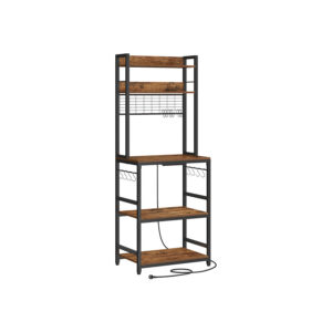 VASAGLE kitchen shelf with sockets, vintage brown-black