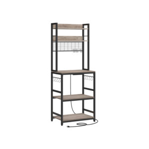 VASAGLE standing shelf with sockets, 14 hooks, greige-black