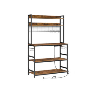 VASAGLE kitchen shelf with wire shelf vintage brown-black