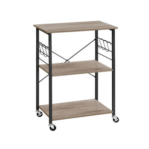 VASAGLE Kitchen Shelf 3 Levels on Casters with 6 Hooks Greige-Black