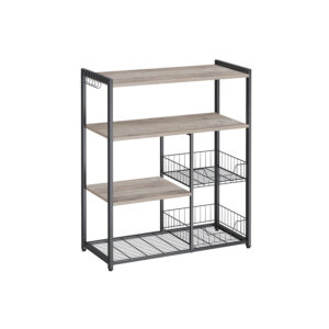VASAGLE kitchen shelf with 2 metal baskets in greige and black