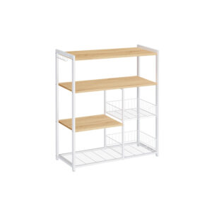 VASAGLE kitchen shelf with 2 metal baskets in light walnut brown and white