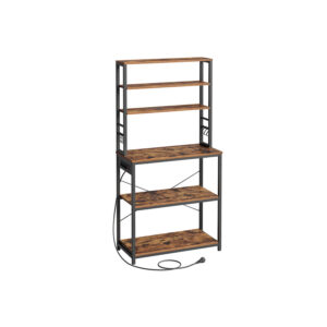 VASAGLE kitchen shelf with sockets, vintage brown-ink black