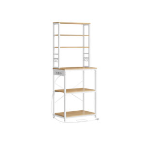 VASAGLE kitchen shelf with sockets golden oak-cloud white