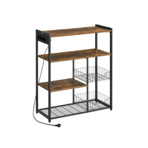 VASAGLE kitchen shelf with sockets, vintage brown-ink black