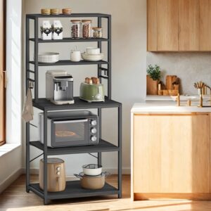 VASAGLE Kitchen shelf, standing shelf for microwaves, 6 shelf levels and 6 hooks