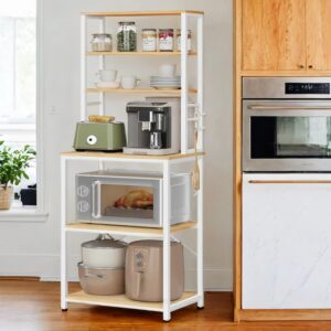 VASAGLE Kitchen shelf, standing shelf for microwaves, 6 shelf levels and 6 hooks