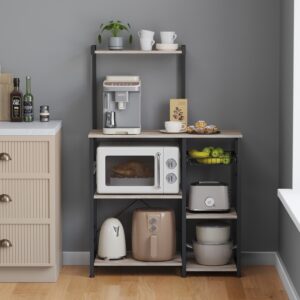 VASAGLE kitchen shelf, free-standing shelf, baker's shelf with metal basket