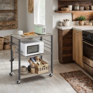 VASAGLE Kitchen Shelf 3 Levels on Casters Greige Mottled Black