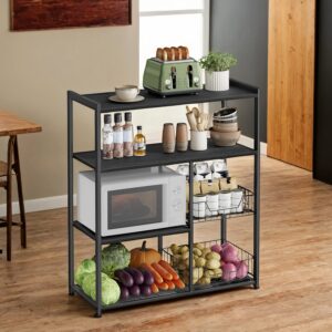 VASAGLE kitchen shelf, free-standing shelf, baker's shelf with hooks and shelf trays