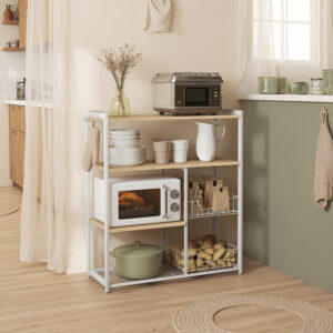 VASAGLE kitchen shelf, free-standing shelf, baker's shelf with hooks and shelf trays