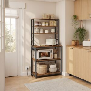 VASAGLE kitchen shelf with sockets, free-standing shelf, microwave shelf