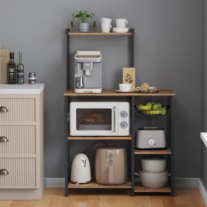 VASAGLE kitchen shelf, free-standing shelf, baker's shelf with metal basket