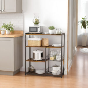 VASAGLE kitchen shelf, free-standing shelf, baker's shelf with hooks and shelf trays