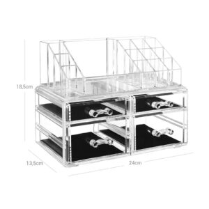 SONGMICS Cosmetics Box 4 Drawers Transparent