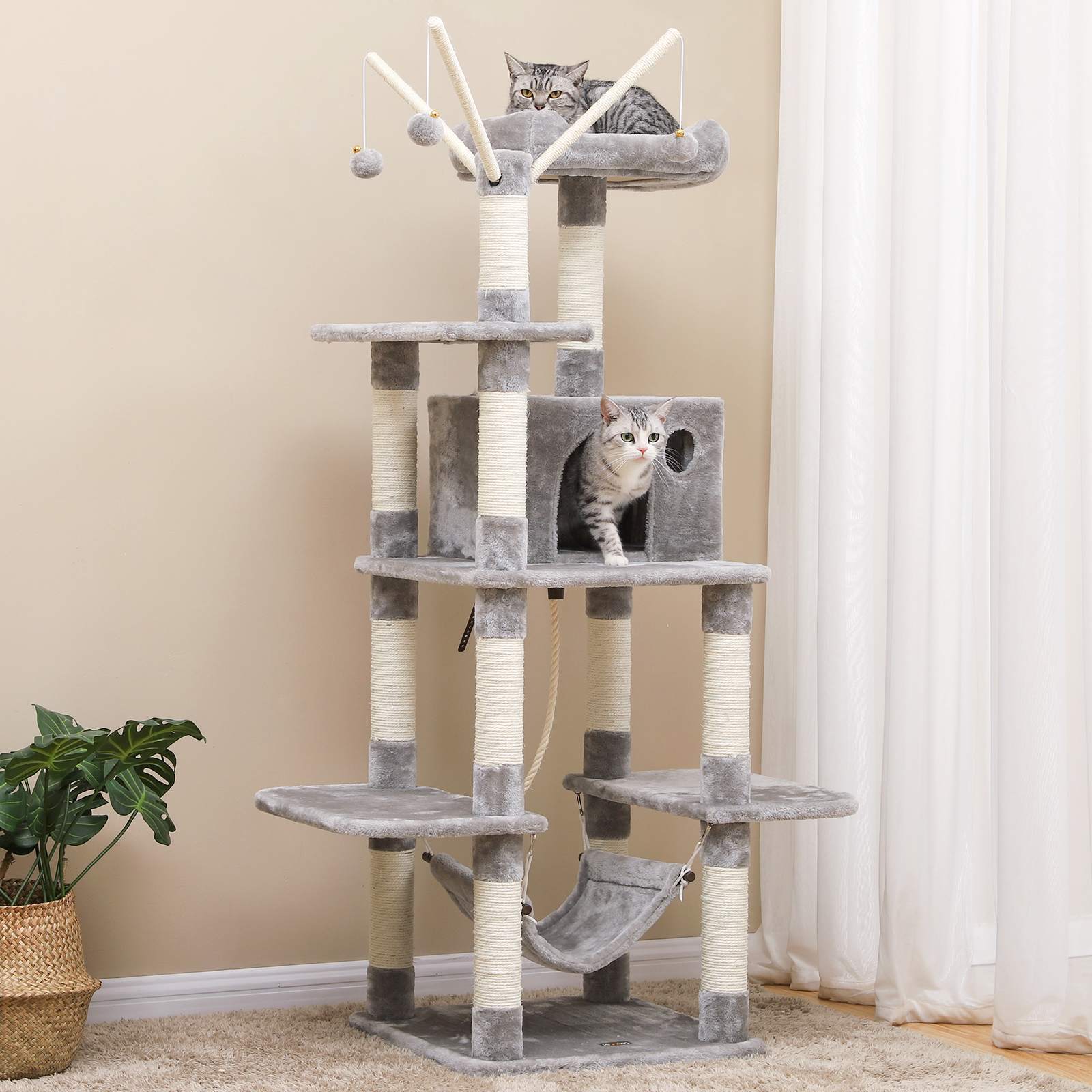 Feandrea Cat Tree with Hammock 154 cm Light Gray - Image 3