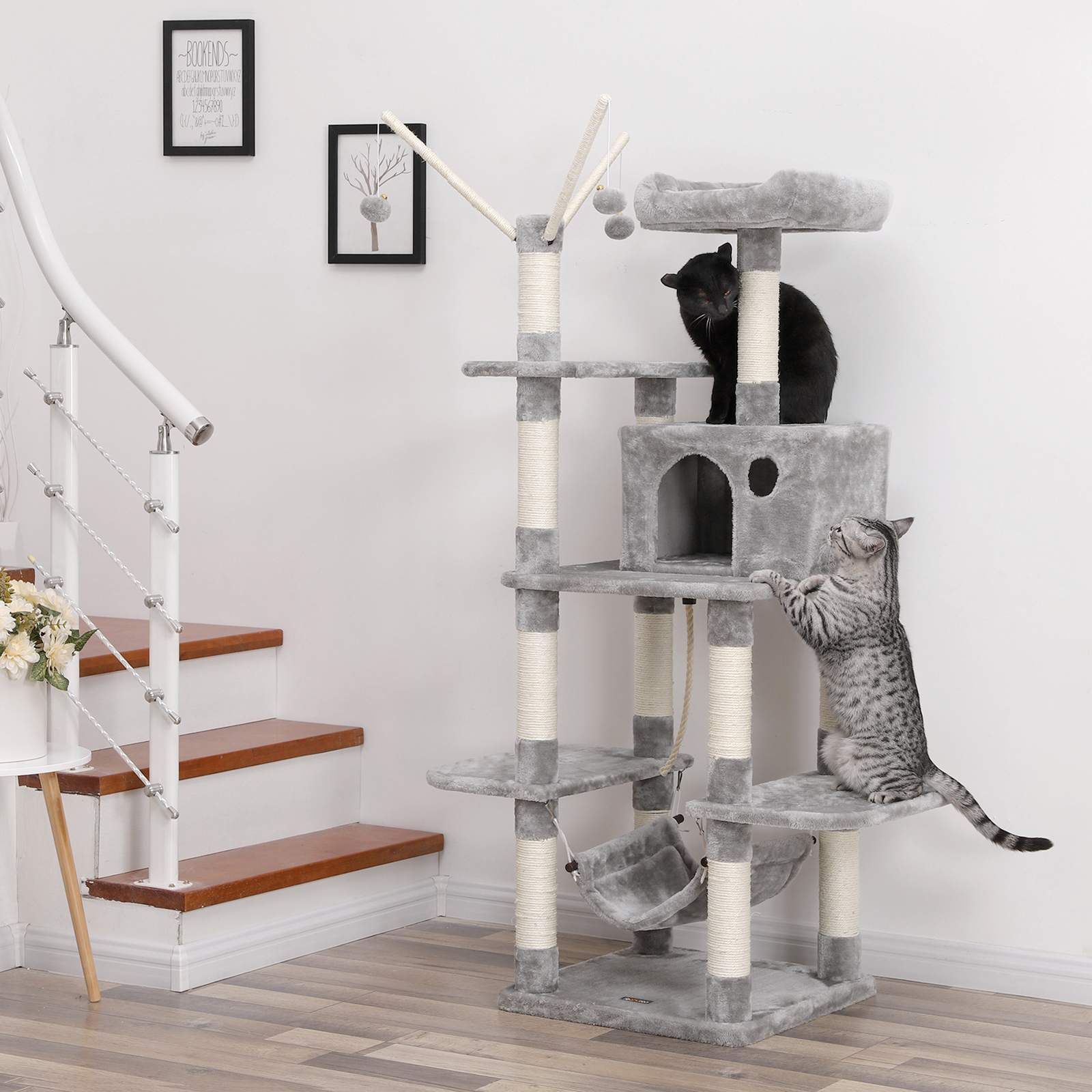 Feandrea Cat Tree with Hammock 154 cm Light Gray - Image 4