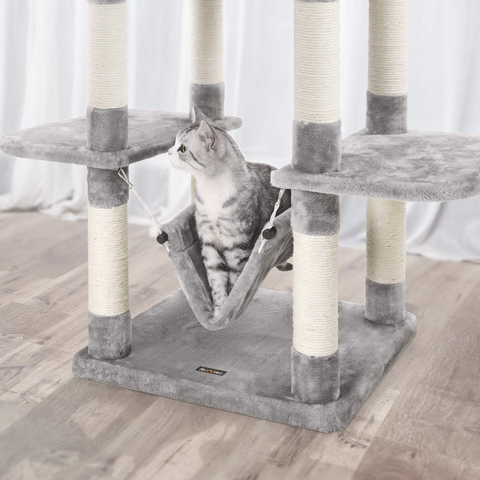 Feandrea Cat Tree with Hammock 154 cm Light Gray - Image 5
