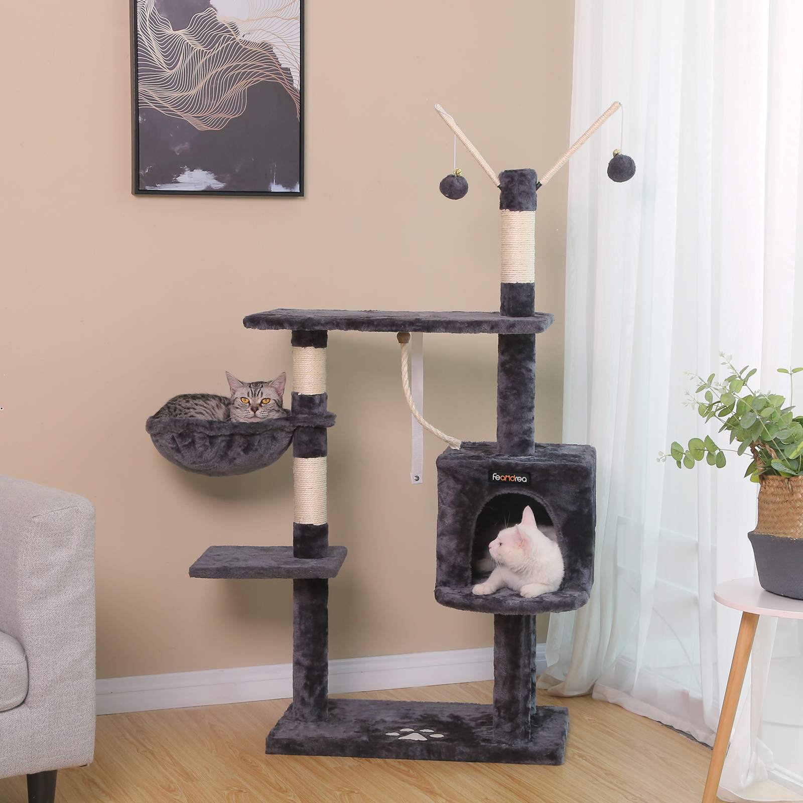 Feandrea Cat Tree with Cave 134 cm Smoke Gray - Image 3