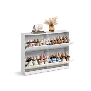 VASAGLE shoe cabinet with 4 flaps and adjustable partition, snow white