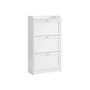 VASAGLE shoe cabinet with 3 doors for up to 18 pairs of shoes, cloud white