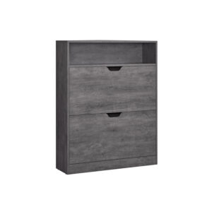 VASAGLE Shoe Cabinet 2 Doors Open Compartment Fog Gray