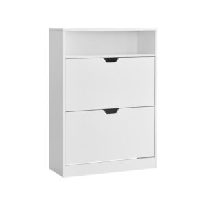 VASAGLE shoe cabinet with 2 flaps, open compartment, adjustable, cloud white