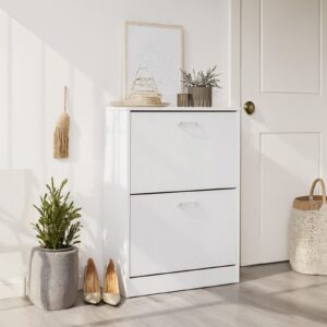 VASAGLE shoe cabinet, shoe tipper with 2 flaps, adjustable dividers