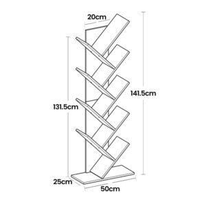 VASAGLE kirjahylly 9 tasoa, puumainen hylly, tilaa säästävä kulmahylly