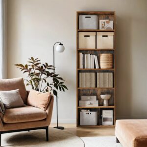 VASAGLE 6-tasoinen kirjahylly, skandinaavistyylinen hyllykkö olohuoneeseen