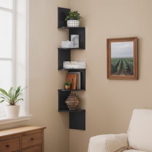 VASAGLE kulmahylly, seinähylly 5 tasoa, kelluva hylly kirjoille