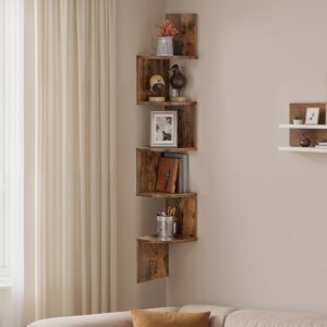 VASAGLE kulmahylly, seinähylly 5 tasoa, kelluva hylly kirjoille